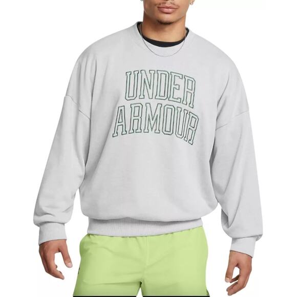NWT Under Armour UA Icon Heavyweight Terry Men's Oversized Crew in Grey sz XL - Picture 1 of 6